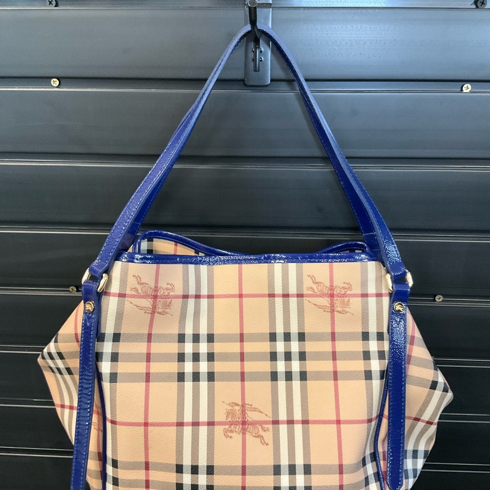 Classic Plaid Tote with Blue Trim